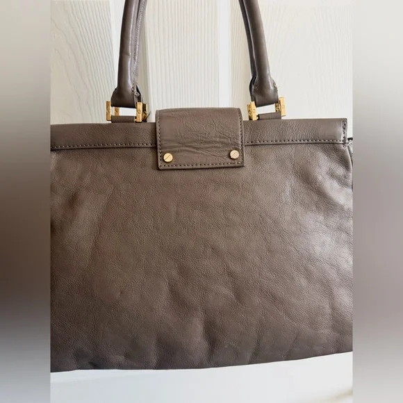 Tory Burch Taupe Leather Satchel with Gold Clasp - Picture 7 of 16
